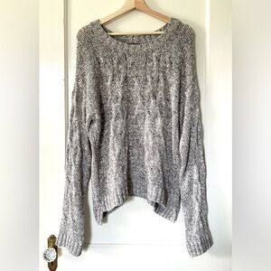 Vince Cotton Cable Knit Chunky Relaxed Fit Sweater Gray White M‎